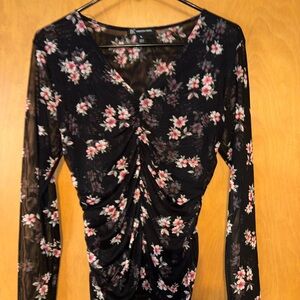 INC International Concepts Black and Pink Floral Blouse